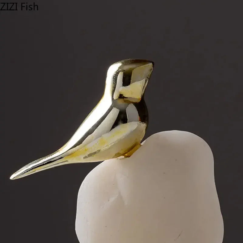 Decorbites™ Goldener Vogel-Statue Kristallbasis Schreibtisch-Dekoration, vergoldete moderne Heimdekoration