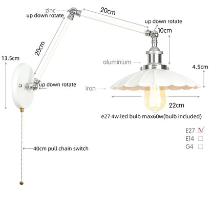 Decorbites™ Industrielle Linse Vintage-Loft-LED-Wandleuchte mit Schwingarmen und Zugschalter