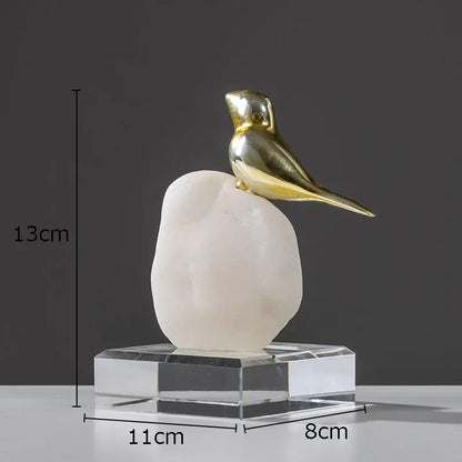 Decorbites™ Goldener Vogel-Statue Kristallbasis Schreibtisch-Dekoration, vergoldete moderne Heimdekoration