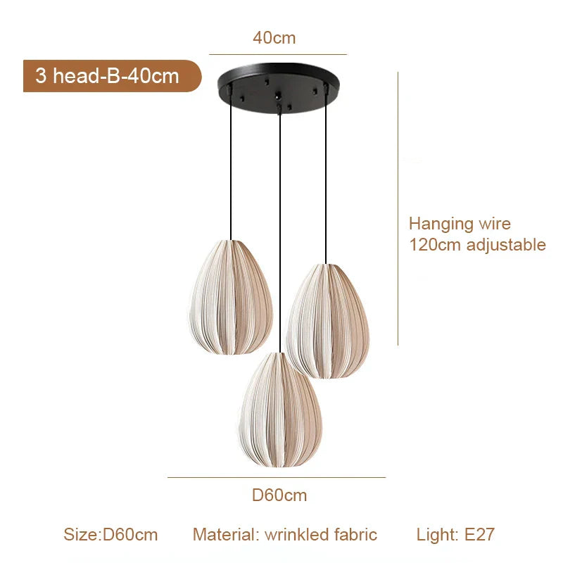 DecorBites™ Japanese Wabi-Sabi Pleated Fabric Pendant Lights for Dining Room & Bedroom