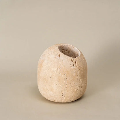 DecorBites™ Beige Travertine Match Holder Vintage Match Jar Natural Marble Dental Care Holder