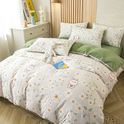 Decorbites™ Bettwäsche-Set mit Grünblatt-Druck: Bettbezug, Spannbettlaken und Kissenbezug – Einzel Queen-Größe