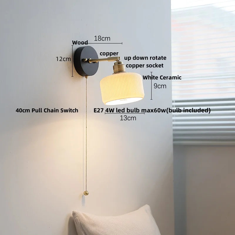 DecorBites™ LED Wall Light Fixture Modern Black Wood Copper Sconce