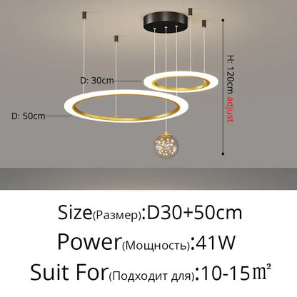 DecorBites™ Circle Ring Pendant Light Chandelier Modern Living Room Bedroom Lamps Ceiling Luminaire