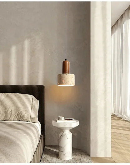 Wabi Sabi Travertine Stone Pendant Light in Yellow Marble