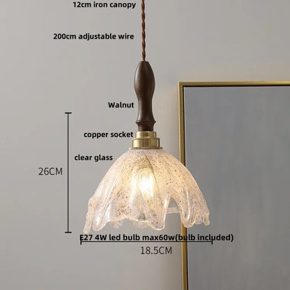 DecorBites™ LED Wood Walnut & Green Glass Pendant Light - Nordic Modern Style