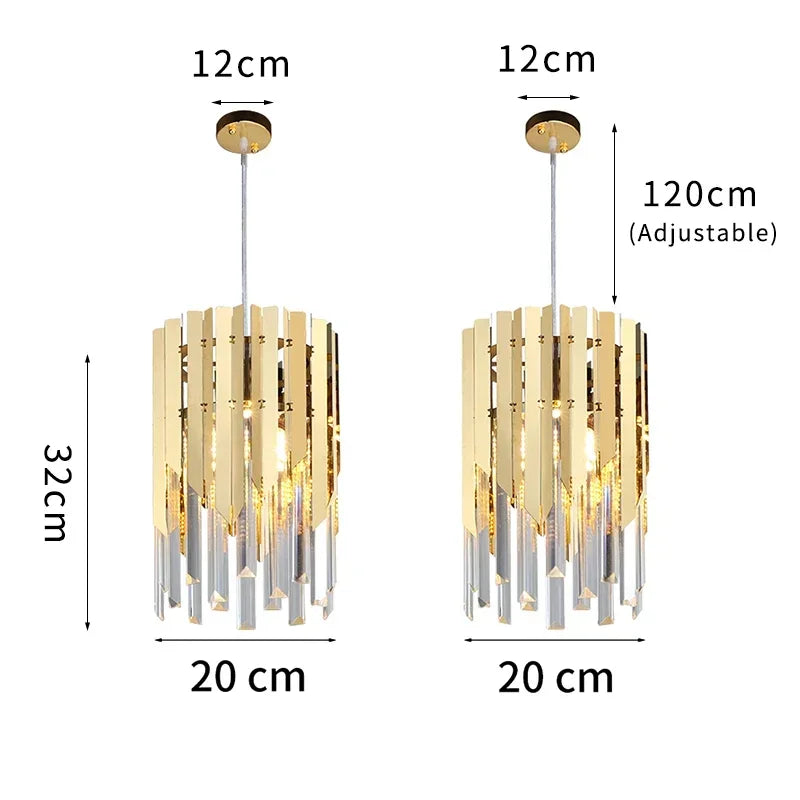 Gold Crystal LED Chandelier K9 3-Head Dia20cm