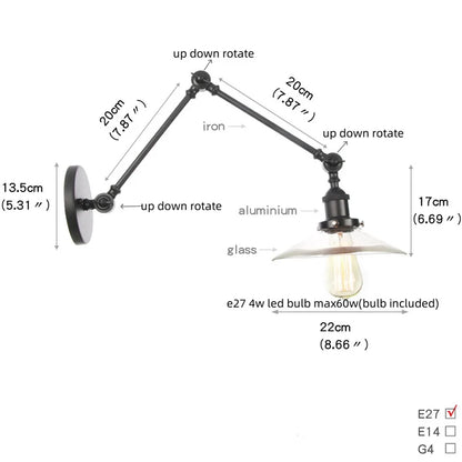 DecorBites™ Clear Glass Swing Arm Wall Light Fixture for Dining Living Room Cafe
