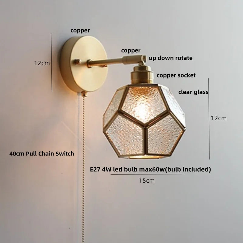 Decorbites™ Japanischer Stil LED-Wandleuchte mit klarem Glas und Zugschalter Nachttischlampe