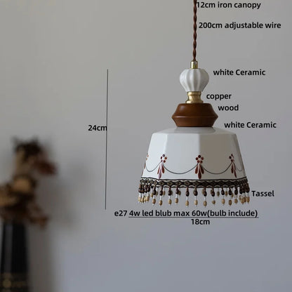 DecorBites™ Brown Wood LED Pendant Light - Nordic Modern White Ceramic Hanging Lamp