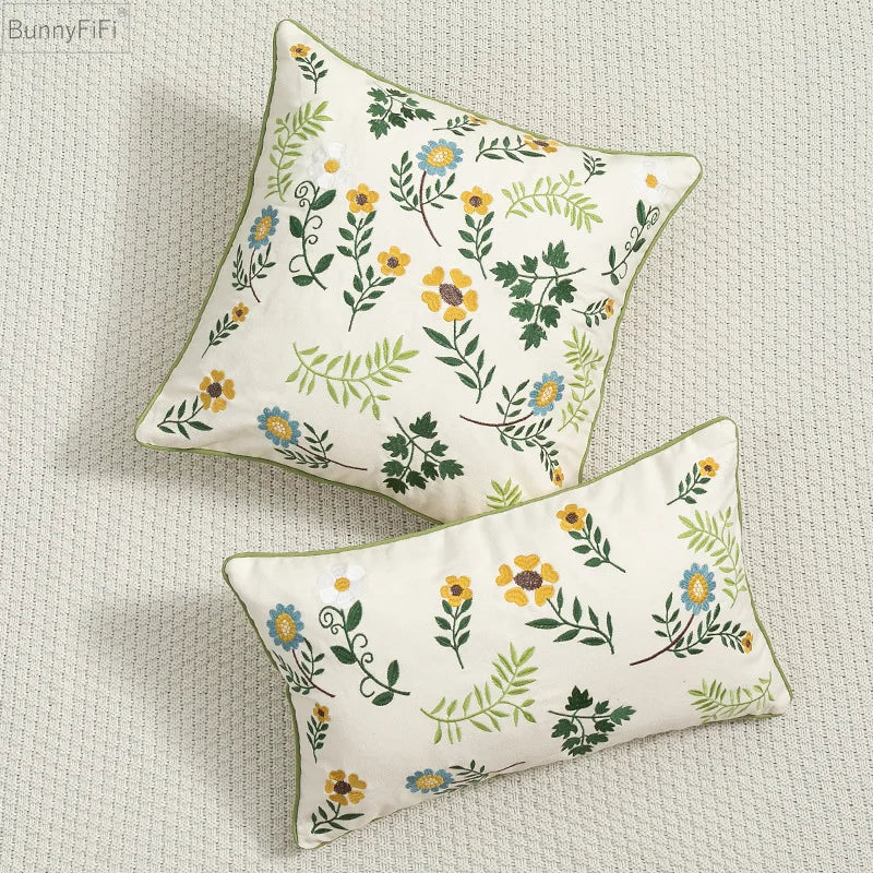 Decorbites™ Daisy Floral Grüne Blätter Stickerei Kissenbezug für Wohnzimmer Schlafzimmer