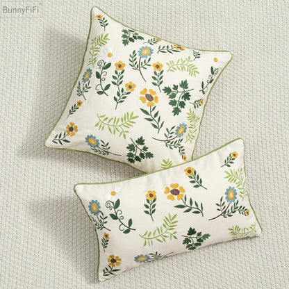 Decorbites™ Daisy Floral Grüne Blätter Stickerei Kissenbezug für Wohnzimmer Schlafzimmer