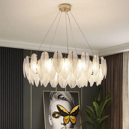 Feather Glass Gold Pendant Light