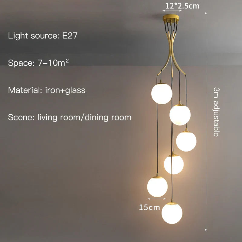 Decorbites™ Glas-Kugel-LED-Kronleuchter, moderner minimalistischer Loft-Villa-Treppenhaus-Dekor