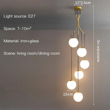 Decorbites™ Glas-Kugel-LED-Kronleuchter, moderner minimalistischer Loft-Villa-Treppenhaus-Dekor