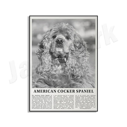 Decorbites™ Poster mit Schwarz- und Weiß-Hunderassen: Windhund, Cocker Spaniel, Akita, Malamute, Vieh-Hund