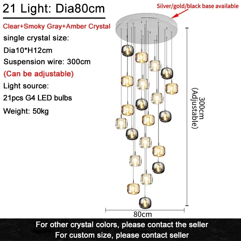 DecorBites™ Crystal LED Chandelier for Living Room Staircase Kitchen Island Light