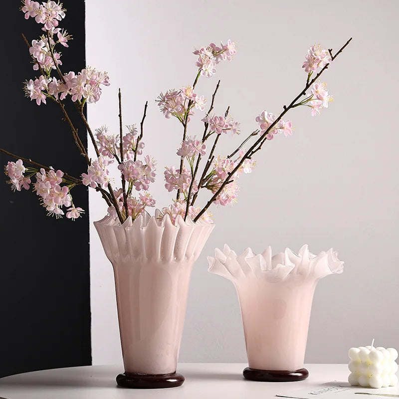 Decorbites™ Große Glasvase mit Lotosblatt-Rand für die Heimdekoration