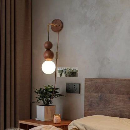 DecorBites™ Adjustable LED Wall Light White Glass Walnut Wood Bar Living Room Mirror Lamp
