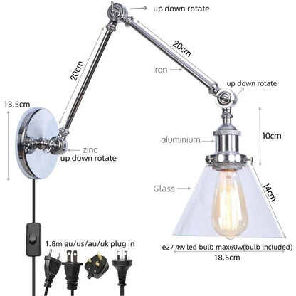 Decorbites™ Industrielles Loft Schwenkarm-LED-Wandleuchte Glas Vintage Spiegel-Lampe