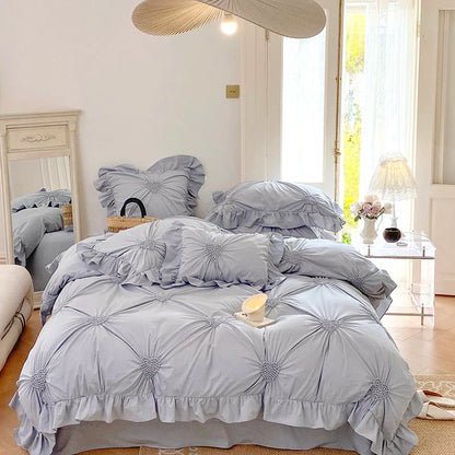 Decorbites™ Koreanische Prinzessin-Stil Bettwäsche-Set aus reinem Baumwollstoff mit Rüschen und Herzfalte