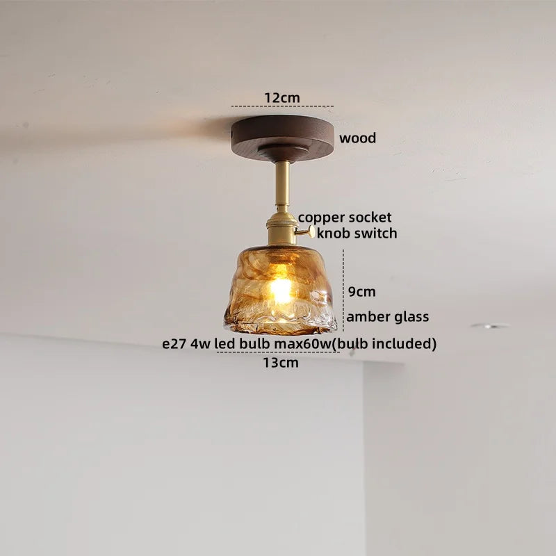 Nordic Glass Wood Ceiling Light For Foyer