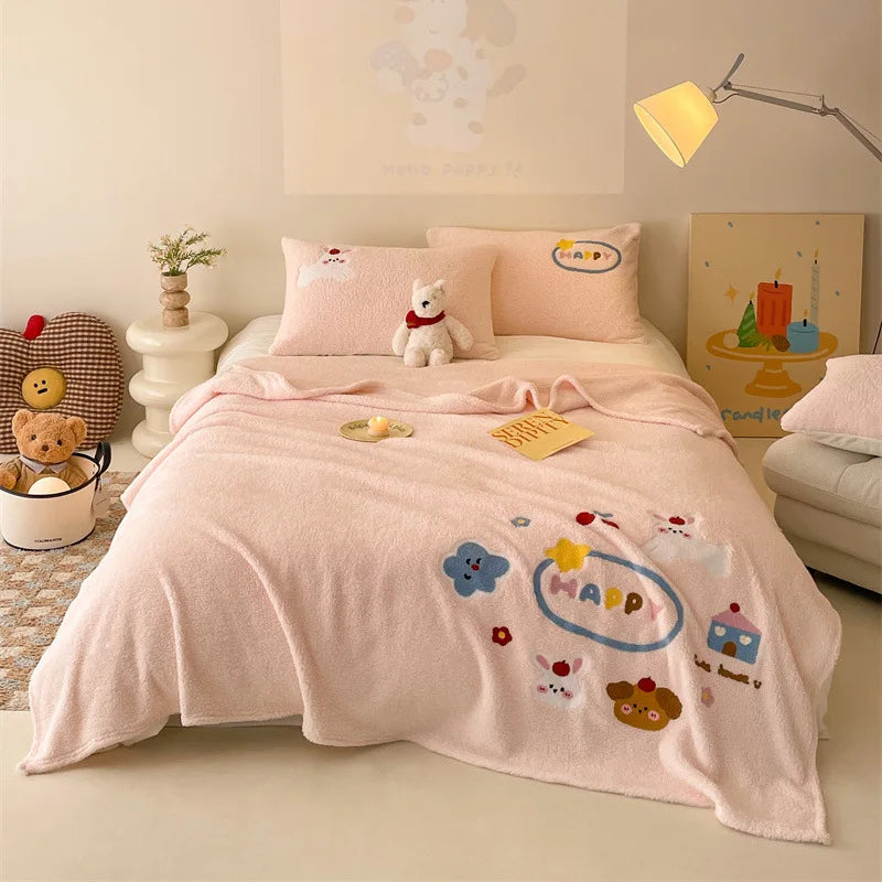 DecorBites™ Cozy Teddy Fleece Blanket - Luxury Bedspread for All Seasons