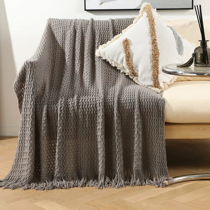 Decorbites™ Geometrische Strick-Sofadecke mit Troddel - Staubdichter Bettüberwurf und Freizeitwurfdecke