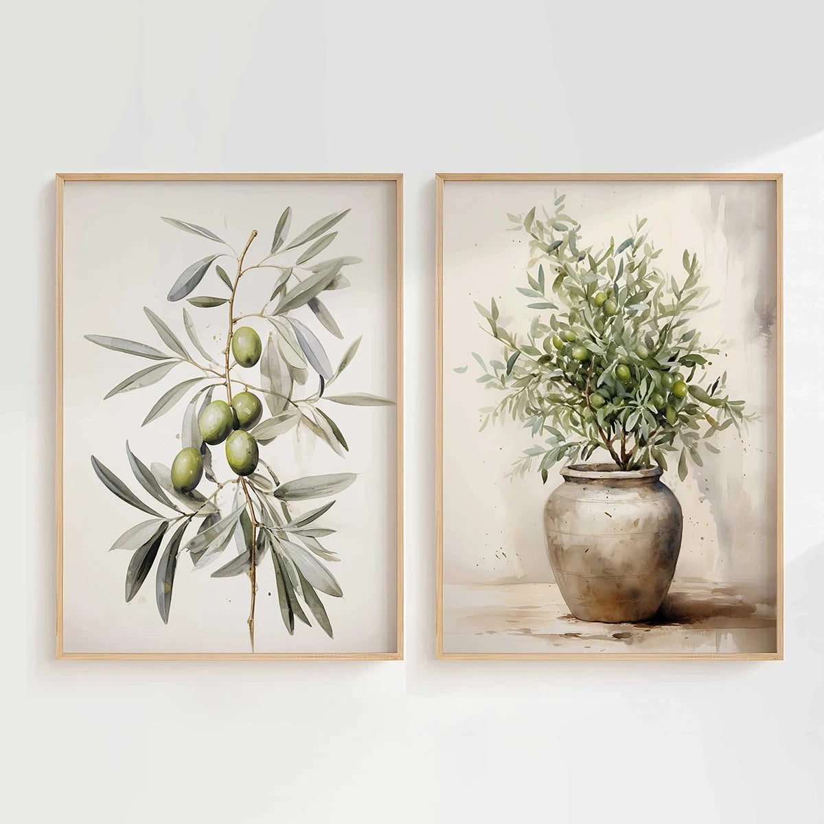 2pcs/set Vintage Watercolor Olive Branch Print Poster Antique Boho Botanical Canvas Painting Spring Home Decor Poster-unframed