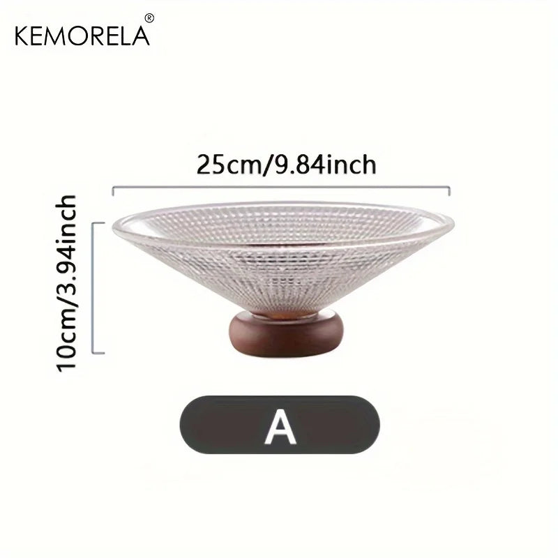 Decorbites™ Kreatives Glas-Fruchtplatte mit Holzbasis | Elegante Wohnraum-Dekoration für Couchtisch im Wohnzimmer