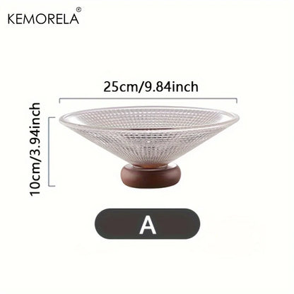 Decorbites™ Kreatives Glas-Fruchtplatte mit Holzbasis | Elegante Wohnraum-Dekoration für Couchtisch im Wohnzimmer