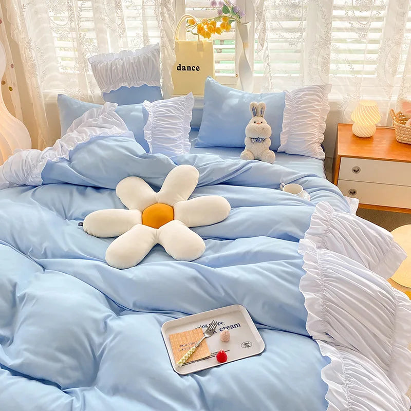 Decorbites™-Spitzenbesatz Solide Baumwoll-Bettwäsche-Set - Queen/King/Doppel-/Einzelgrößen