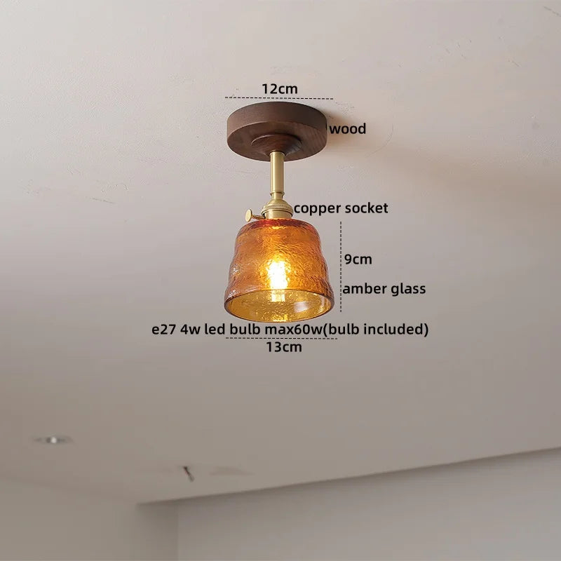 Nordic Glass Wood Ceiling Light For Foyer