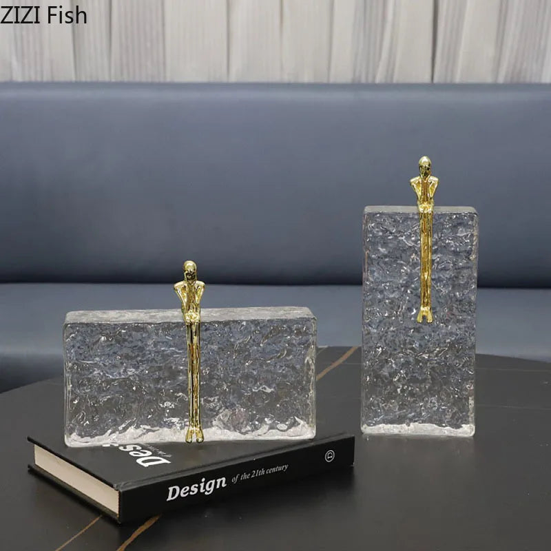 Decorbites™ Goldener Denker-Eiskristall-Skulptur: Abstrakte Figur auf Kristallbasis