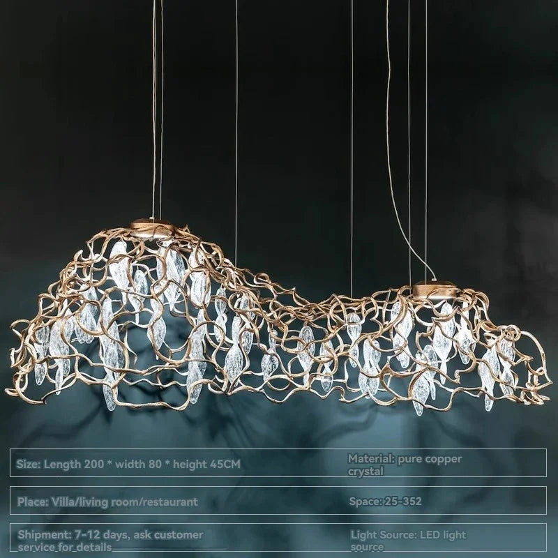 Decorbites™ Kupferkristall-Deckenleuchter für Ess- und Wohnzimmer – Rundes Astkristall-Beleuchtung