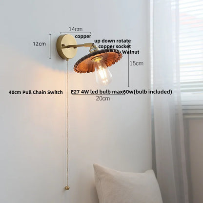 DecorBites™ LED Walnut Wood Wall Sconce with Pull Chain Switch
