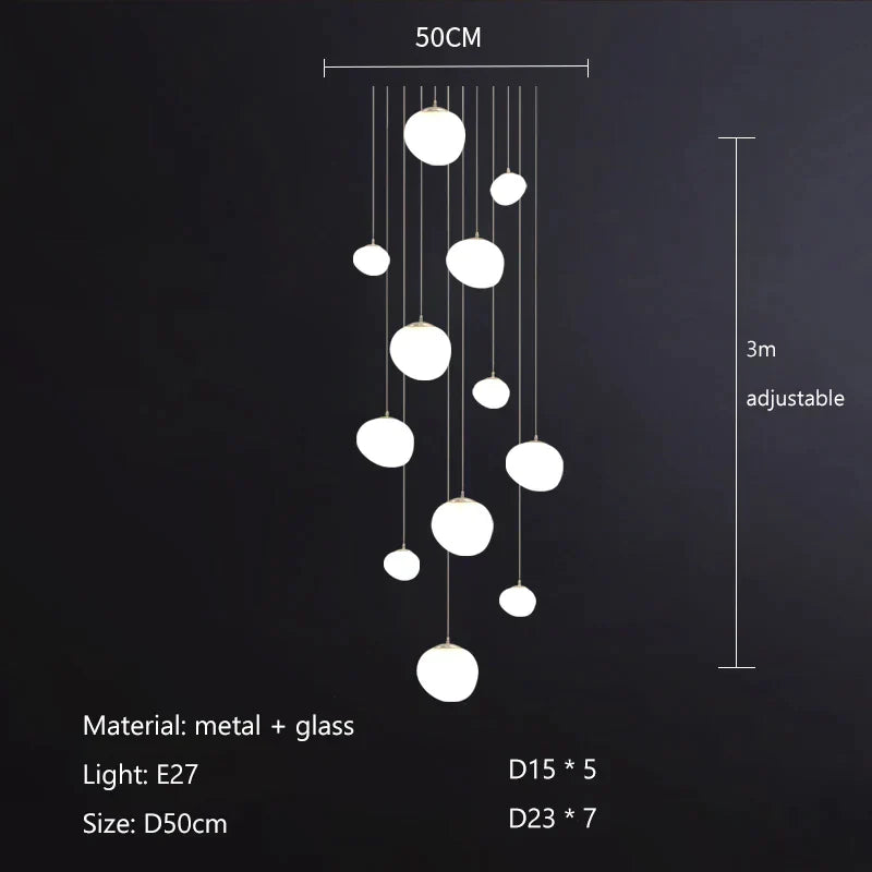 Decorbites™ Gregg Glass Hängeleuchte - Weiße LED-Kieselstein-Pendelleuchte für Villentreppen & Geschäfte