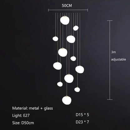Decorbites™ Gregg Glass Hängeleuchte - Weiße LED-Kieselstein-Pendelleuchte für Villentreppen & Geschäfte