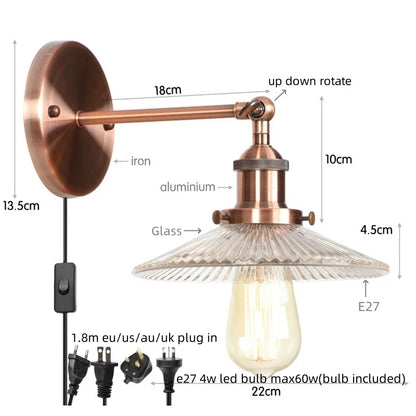 Decorbites™ Industrielles Loft-LED-Wandleuchte für Schlafzimmer, Badezimmer, Treppen - Steckdosensichtbare Eisenlampe