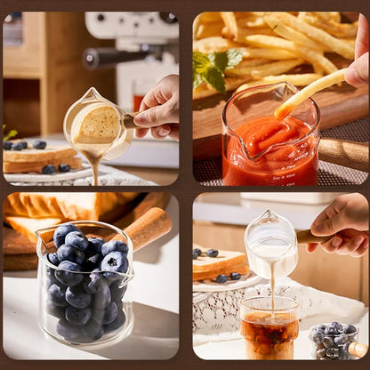 Decorbites™ Glas-Espresso-Messbecher mit Holzgriff, transparenter Milchkrug
