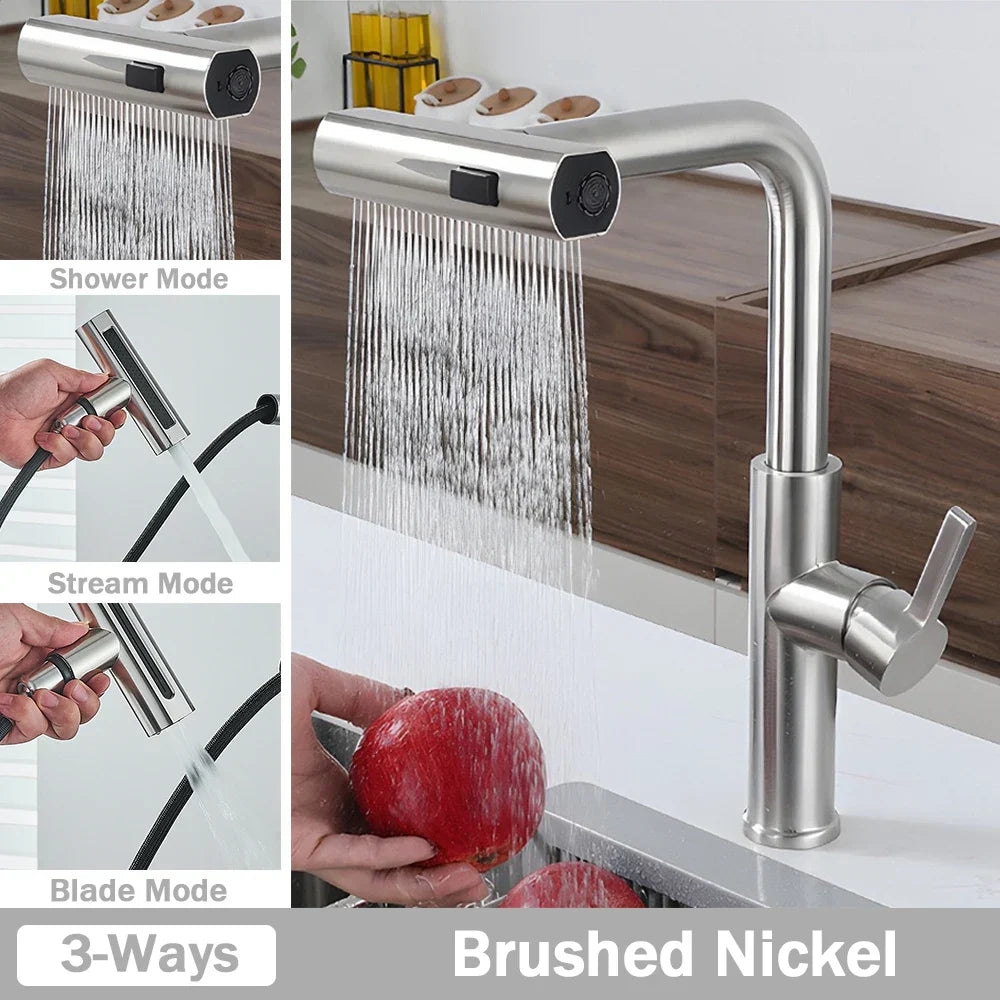 Decorbites™ 3-Funktionen-Küchenarmatur - Flexibler herausziehbarer Mischbatterie mit 360° Drehsprüher