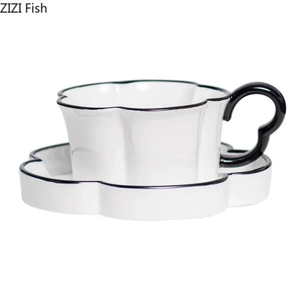 Decorbites™ Black Edged Flower Mug Set - Keramik-Tasse & Untertasse für Tee, Kaffee und Saft
