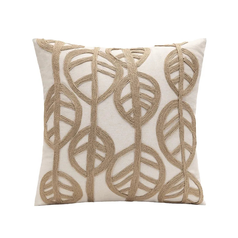 Embroidered Leaves Pillow Cover