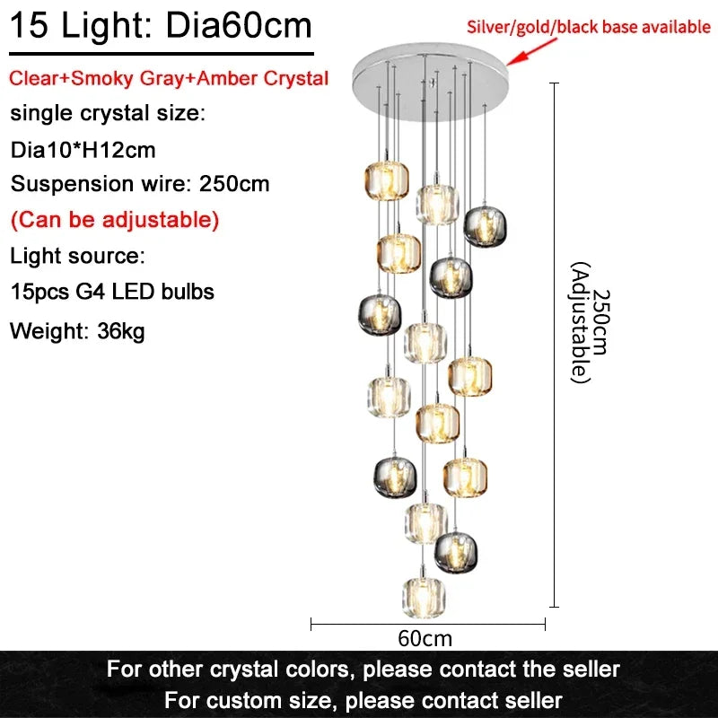 DecorBites™ Crystal LED Chandelier for Living Room Staircase Kitchen Island Light