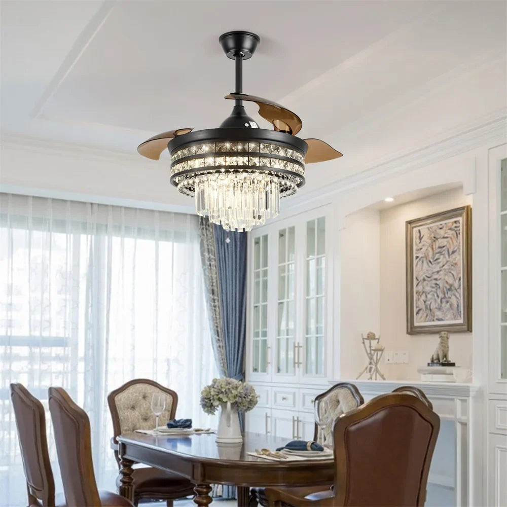 Decorbites™ Kristall-Fandelier-Deckenventilator mit ausziehbarem Kronleuchter & unsichtbaren Flügeln