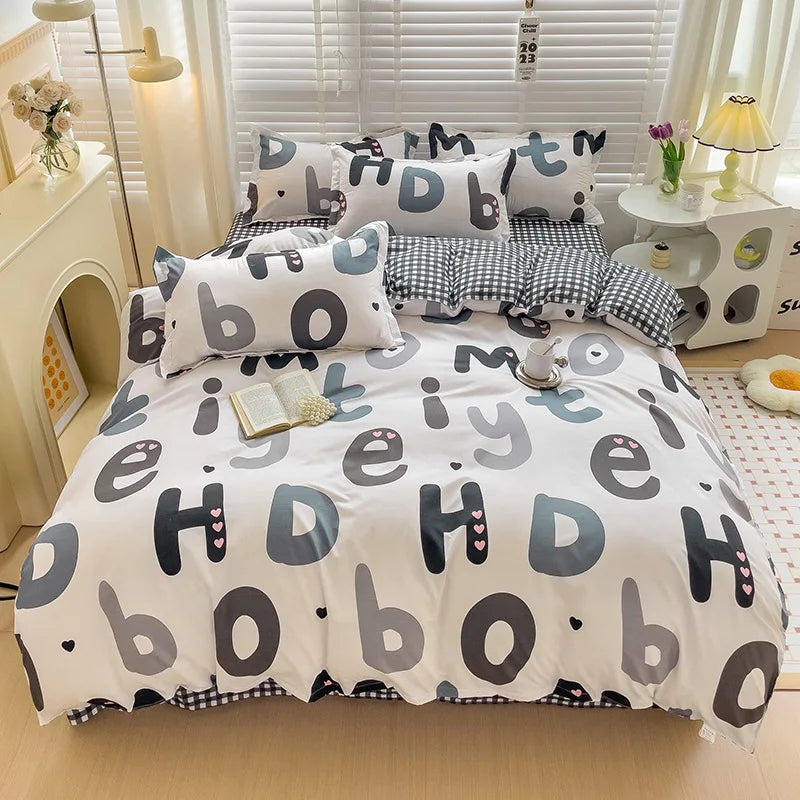 Decorbites™ Glückliches Kleines Hunde-Daunenbettwäsche-Set mit Laken und Kissenbezügen für Queen/King Einzel- und Doppelbetten