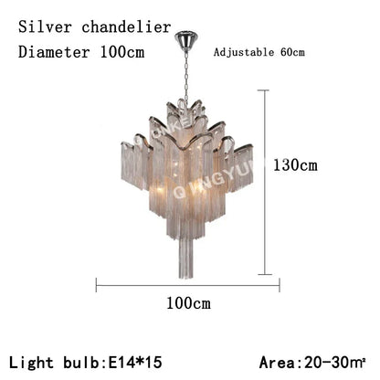 Decorbites™ Fransen-Kronleuchter: Silber- und Gold-Aluminium-Ketten-Hängeleuchte für luxuriöse Einrichtung von Zuhause und Hotel
