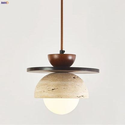 Decorbites™ Glasball-LED-Hängeleuchte für Kaffee-, Wohn- und Esszimmer mit natürlichem Holz und Stein