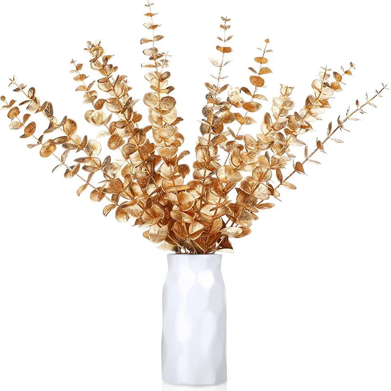 Decorbites™ Goldene Eukalyptusblätterstiele x10 – Künstliche Herbst-Hochzeits-DIY-Dekoration