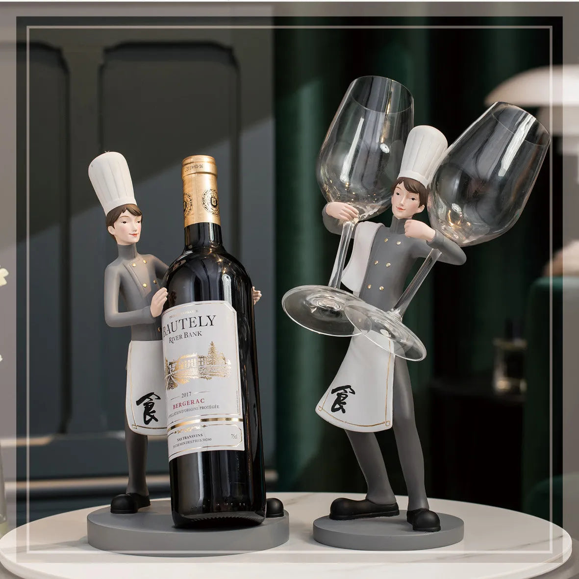 DecorBites™ Creative Chef Wine Rack Sculpture Cup Holder Wine Cabinet Bar Accessories